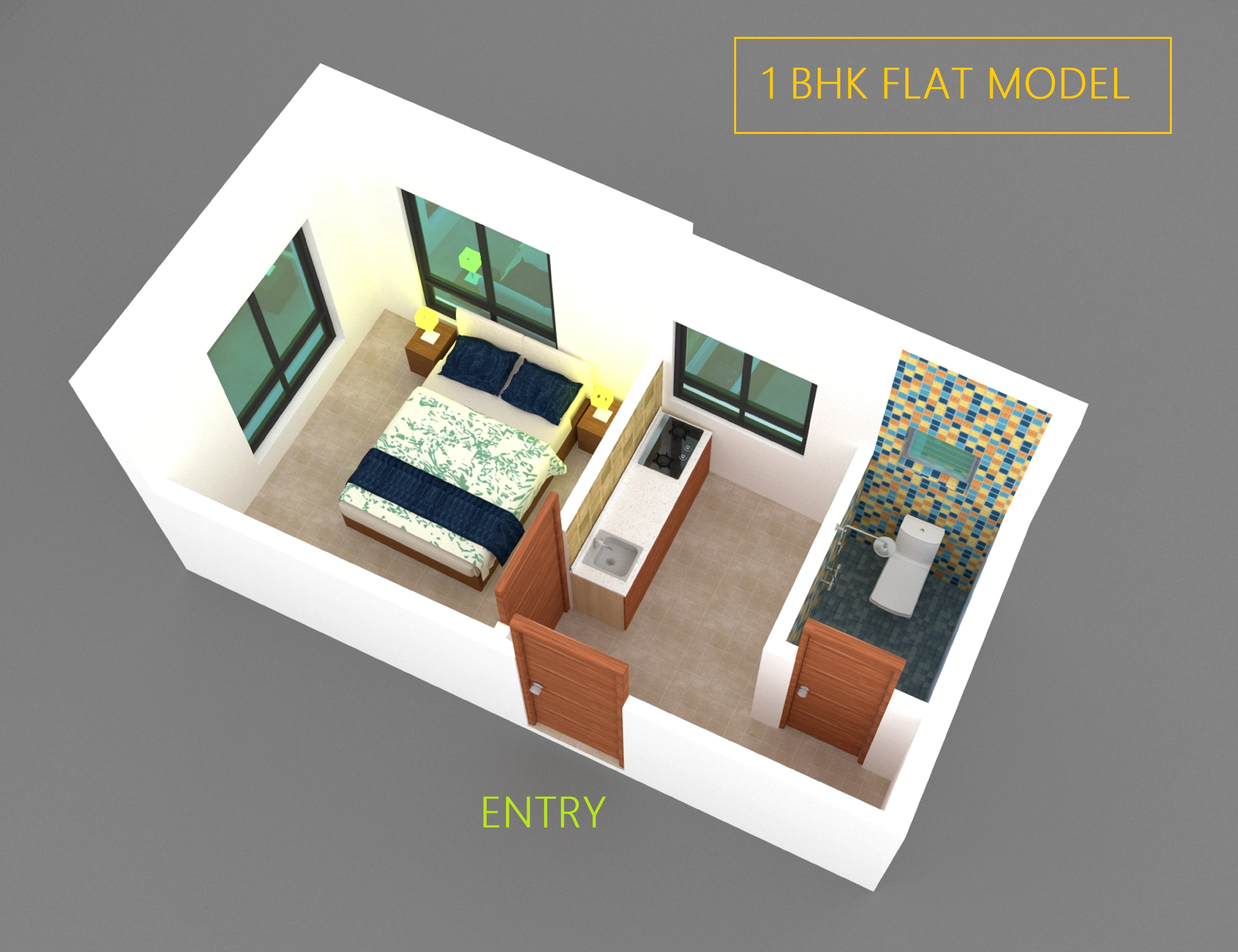 1BHK Architectural Floor Plan